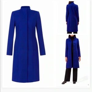 Wool Mid Length Blue Coat Crew Collar  zipper front closure pockets size medium